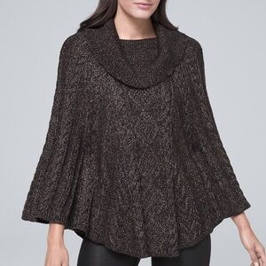 NEW White House Black Market Cable Knit Poncho Black/Silver